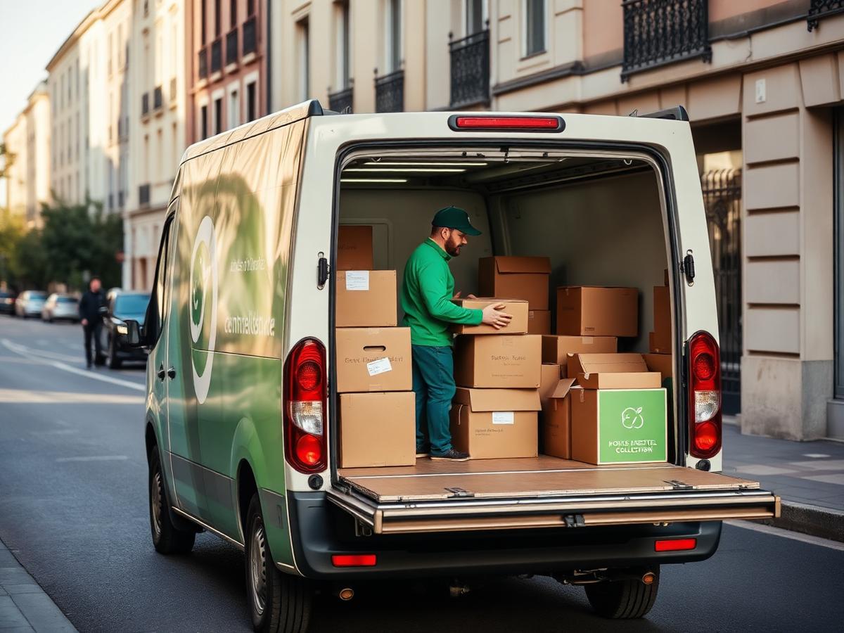 Chauffeur EcoPro Service chargeant des cartons dans un utilitaire