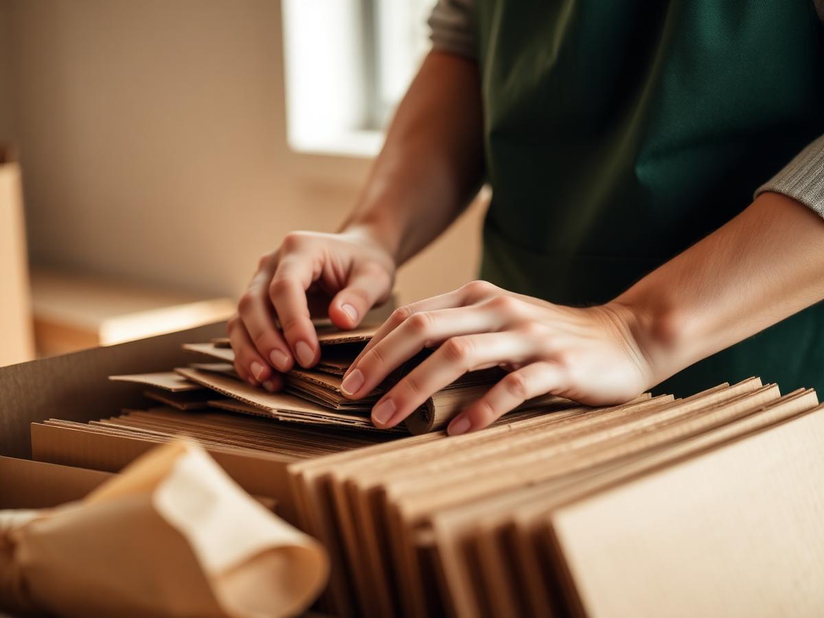 Employé EcoPro Service triant des cartons pour le recyclage